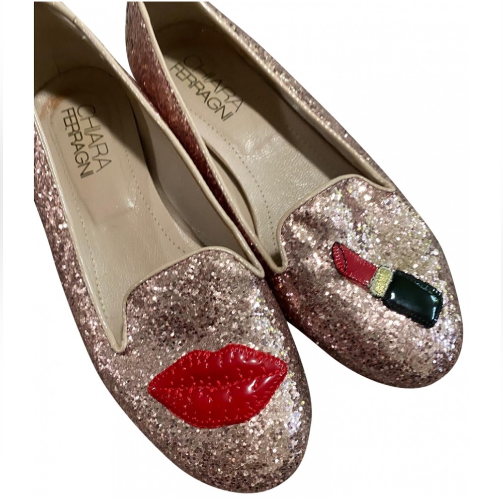 Chiara Ferragni Red Lips Glitter Flats